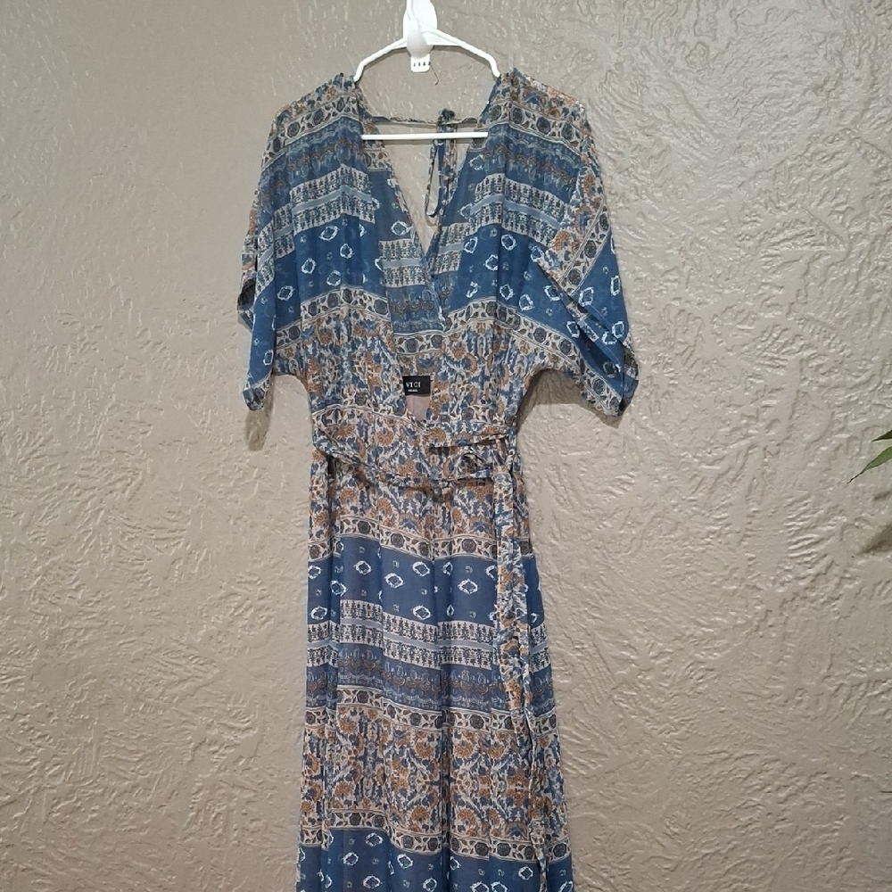 Vici Blue and Tan Maxi Dress Wome's Size S